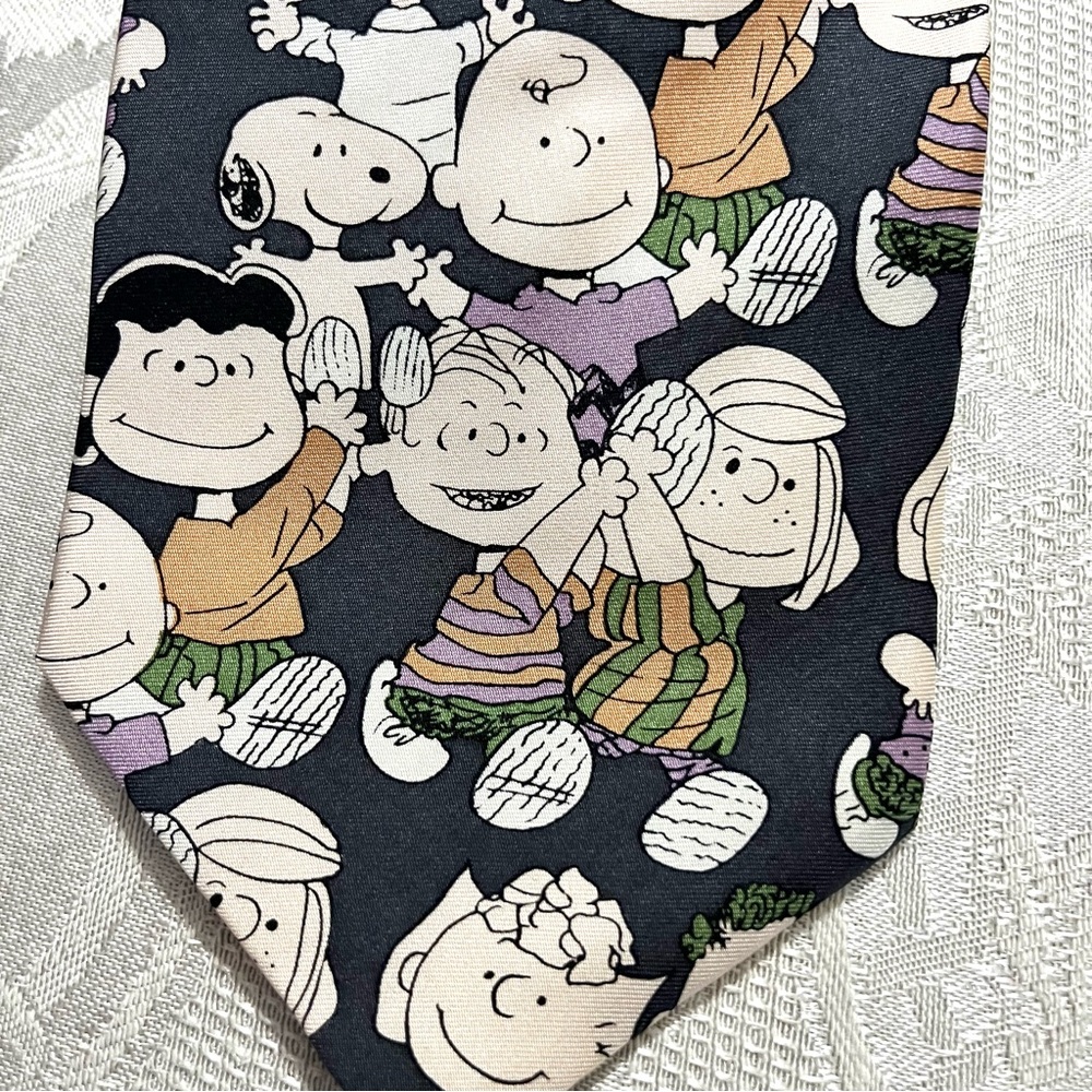 Vintage Snoopy/Peanuts Characters Print 1968 Cervantes Silk Tie Blue Grey/Purple